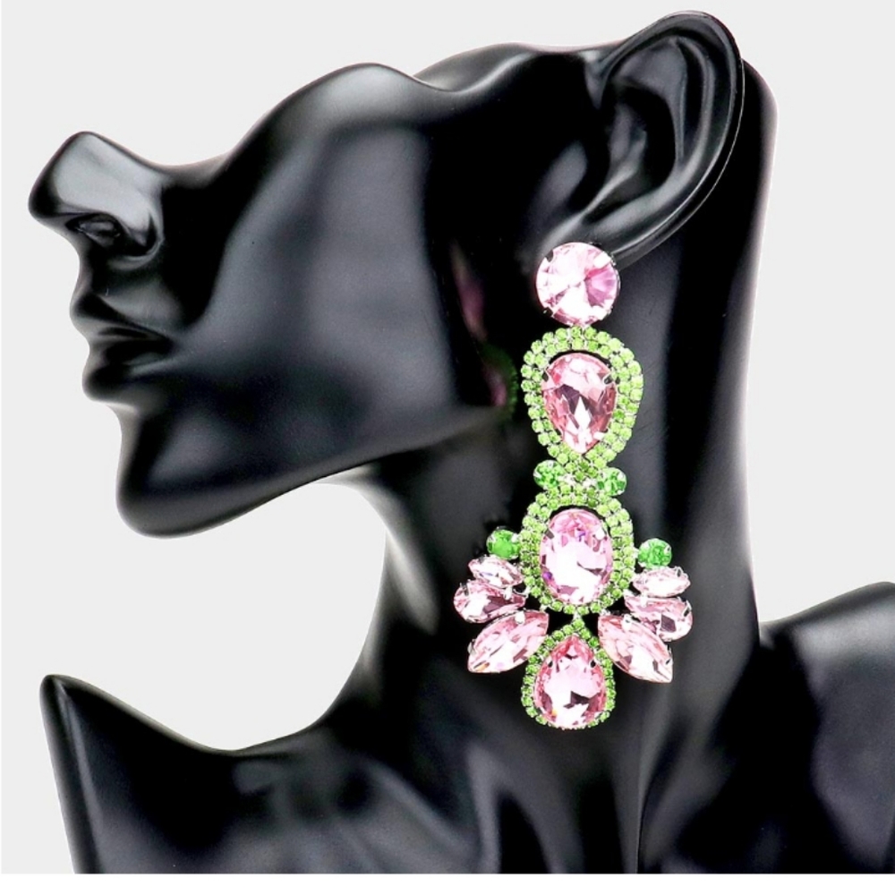 Crystal Rhinestone Pave Drop Evening Earrings